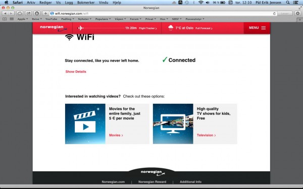 Wifi ombord er praktisk