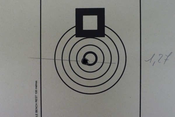 JC. Braconi får det til... Ny rekord på 1,27mm med 5 skudd på 100mtr. Meget godt skutt